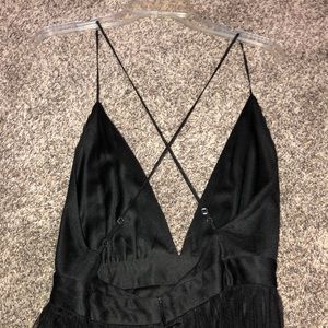 Black deep V cut maxi dress.